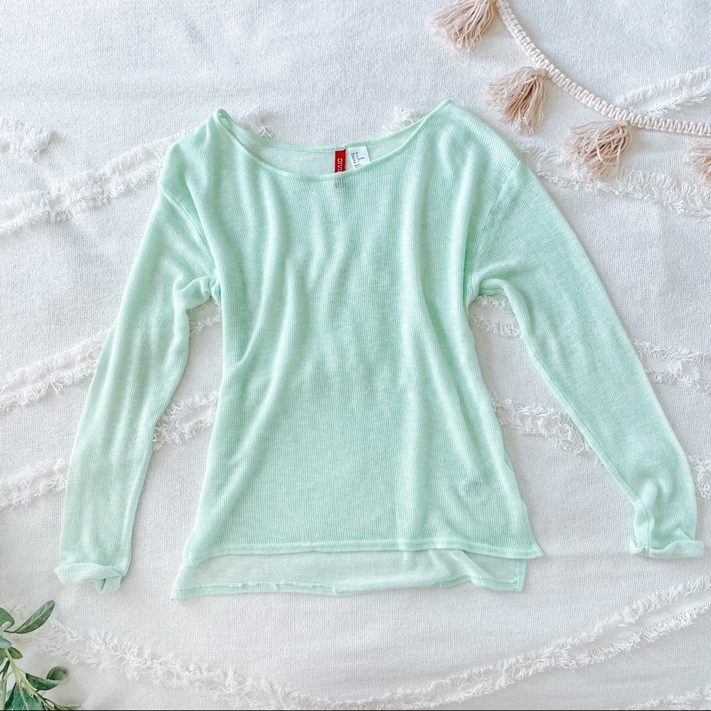 Mint green lightweight knit sweater long sleeves